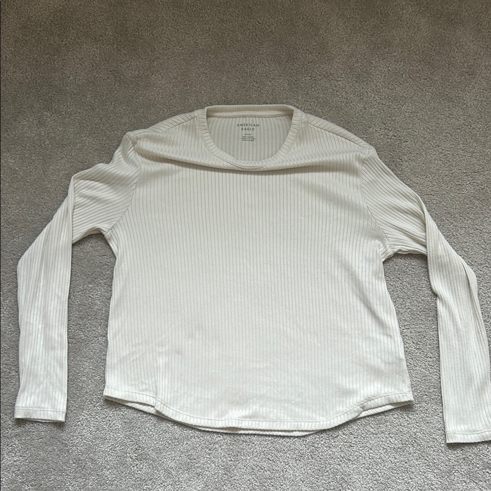 Cream Long Sleeve Ribbed Top
